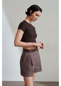 Hoge Taille Poplin Shorts met Ceintuur