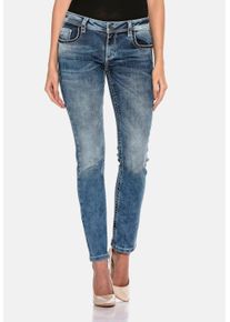 Cipo & Baxx Slim-fit-Jeans CIPO & BAXX "Cipo & Baxx Jeans", Damen, Gr. 32-34, L&auml;nge 34, blau, Obermaterial: 94% Baumwolle CO. 5% Polyester PES. 1% Elasthan EL., slim fit, Jeans Slim-fit-Jeans, mit Fl&uuml;gel Design, WD401