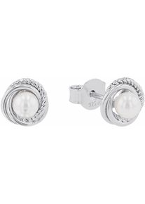 Paar Ohrstecker Amor "Knoten-Optik", bunt (silberfarben, wei&szlig;), Ohrringe, Damen, 8mm, Perlen Silber 925 (Sterlingsilber), Perlen, Silber 925 (Sterlingsilber), Paar Ohrstecker, mit Muschelkernperle