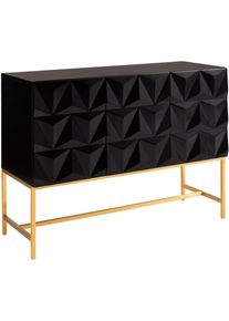 Sideboard OTTO HOME "Rovuma", schwarz, B:120cm H:85cm T:42,5cm, Sideboards, Sideboard, in 3D-Optik und goldfarbenem Metallgestell