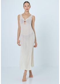 Strandkleid LSCN BY LASCANA, Damen, Gr. 42, N-Gr, creme, Strick, Obermaterial: 82% Viskose, 18% Polyester, unifarben, figurbetont ca. Mitte Wade, Kleider Strandkleid, Midikleid, Strickkleid