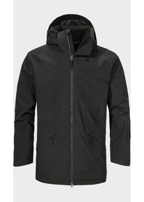 Sch&ouml;ffel Langjacke SCH&Ouml;FFEL "Ins Parka Style Malkay MNS", Herren, Gr. 48, schwarz (9990, schwarz), Oberstoff: Aussenseite: 100% Polyester. (Membran: Thermoplastisches Polyurethan). Futter: 100% Polyester. Wattierung: 100% Polyester, regular fit, hoch geschlossener Ausschnitt, Jacken Langjacke