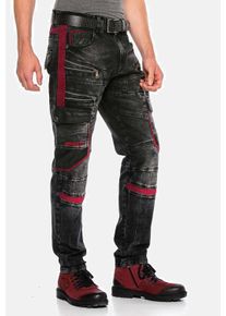 Cipo & Baxx Straight-Jeans CIPO & BAXX "Cipo & Baxx Jeans", Herren, Gr. W33/L34, L&auml;nge 34, schwarz, Obermaterial: 98% Baumwolle CO. 2% Elasthan EL., gestreift, modern fit, Jeans Straight-Jeans, mit auff&auml;lligen Elementen, CD561