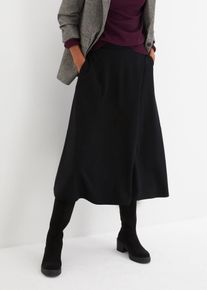 Midirock bonprix, Damen, Gr. 46, schwarz, Web, Obermaterial: 70% Viskose, 25% Polyester, 5% Elasthan, unifarben, ausgestellt kniebedeckend, R&ouml;cke Midirock, aus weichem Materialmix, ausgestellte Passform