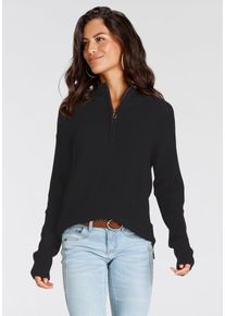 Troyer Laura Scott, Damen, Gr. 38, schwarz, Grobstrick, Obermaterial: 50% Viskose, 28% Polyester, 22% Polyamid, clean, unifarben, figurumspielend h&uuml;ftlang, B&uuml;ndchen, Pullover Troyer, kuscheliger Winterstrick, aus weicher Viskosemischung