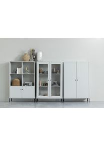 Vitrine Woood "Xam FSC-Kiefernholz geschliffen mit offenen F&auml;chern 100x40x155 cm", wei&szlig; (wolken, grau), B:100cm H:155cm T:40cm, Massivholz, Schr&auml;nke, Vitrine, Sichtbare Maserung, Tragkraft 15 kg pro Boden, einfach zu montieren