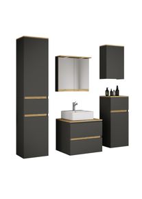 Waschtisch Vcm "6 tlg. Badm&ouml;bel-Set mit Waschbecken Cosila-A 60 cm", schwarz (anthrazit), B:140cm T:51cm, Waschtische, Waschtisch