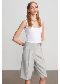 Hoge Taille Gestreepte Tailored Shorts Met Riem