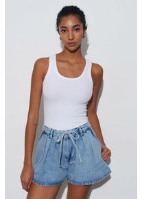 Hoge Taille Wijd Been Katoenen Denim Shorts