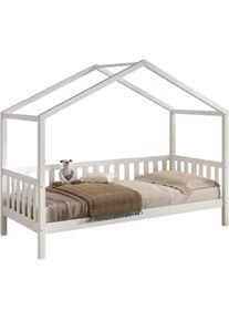 Hausbett Vipack "Dallas, Massivholzbett mit Dachaufbau umbaubar vom Boden- zum Daybett", kiefer wei&szlig;, kiefer wei&szlig;, kiefer wei&szlig;, B:97cm H:170cm L:210cm, Betten, Hausbett, stabil und standfest gebaut, wahlweise Kiefer massiv natur oder wei&szlig;
