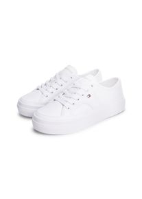 Plateausneaker Tommy Hilfiger "PLATFORM VULC SNEAKER PIPING LTR", Damen, Gr. 37, wei&szlig;, Leder, Schuhe Plateausneaker, Freizeitschuh, Halbschuh, Schn&uuml;rschuh mit seitlichem Flaggen-Element