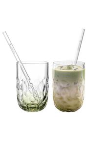 Latte-Macchiato-Glas Leonardo "Matcha Latte Gl&auml;ser mit Glastrinkhalm (2) Gocce 390 ml 2er Set gr&uuml;n", gr&uuml;n, B:7,9cm H:11,9cm &Oslash;:7,9cm, Glas, Trinkgef&auml;&szlig;e, Latte-Macchiato-Glas, Sp&uuml;lmaschinengeeignet, Temperaturbest&auml;ndig bis max. 100C
