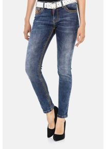 Cipo & Baxx Slim-fit-Jeans CIPO & BAXX "Cipo & Baxx Jeans", Damen, Gr. 27-32, L&auml;nge 32, blau, Obermaterial: 97% Baumwolle CO. 3% Elasthan EL., slim fit, Jeans Slim-fit-Jeans, mit trendigen Ziern&auml;hten, WD462