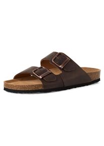 Pantolette Tamaris, Herren, Gr. 40, braun (dunkelbraun), Leder, unifarben, used, Basic, Schuhe Pantolette, Hausschuh, Bequemschuh mit Logo-Schriftzug, f&uuml;r Herren