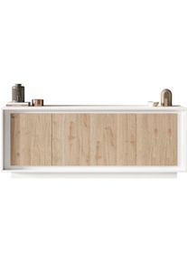 Sideboard Home Affaire "Sky, B/T 207/50 cm, Kommode/Anrichte/Stauraumschrank, 4 T&uuml;ren", wei&szlig; matt lack, eiche cadiz dekor, B:207cm H:80cm T:50cm, Holzwerkstoff, Sideboards, Sideboard, Softclosing, Korpus & Front 22 mm stark, Rahmen-Optik