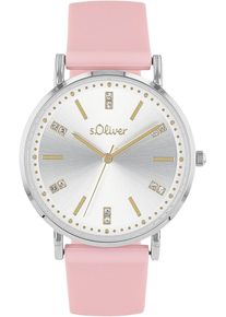 Quarzuhr s.Oliver, rosa, Armbanduhren, Damen, Quarzuhr, Armbanduhr, Damenuhr, Kristallsteine, Silikonarmband, analog