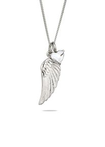 Kette mit Anh&auml;nger Elli "Halskette Feder Glas Kristalle Herz Wei&szlig; 925 Sterling Silber" Gr. 45, silber, Halsketten, Damen, Silber 925 (Sterlingsilber), Kette mit Anh&auml;nger