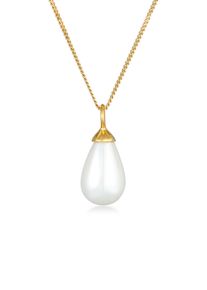 Lange Kette NENALINA "Halskette Anh&auml;nger Muschelkernperle Tropfen 925 Silber" Gr. 60, gold, Halsketten, Damen, Silber 925 (Sterlingsilber), Lange Kette