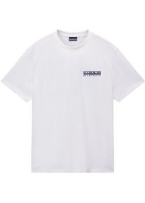 Kurzarmshirt Napapijri "S-VIGNONI BACK SS", Herren, Gr. XL, wei&szlig; (wei&szlig; heron), Web, Obermaterial: 100% Baumwolle, bedruckt, unifarben, normal, Rundhals, eingesetzt abgesteppte Kante, Shirts Kurzarmshirt, Mit Rundhalsausschnitt