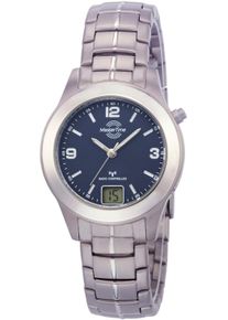 Funkuhr MASTER TIME "Titan", grau (titansilberfarben, dunkelblau), Armbanduhren, Damen, Funkuhr, Armbanduhr, Quarzuhr, Damenuhr, Datum, Leuchtzeiger