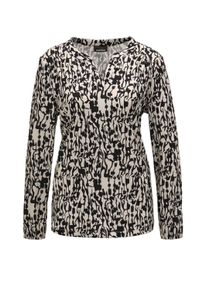 Kurzarmbluse GOLDNER "Kurzgr&ouml;&szlig;e Elegantes Blusenshirt mit V-Ausschnitt", Damen, Gr. 24, beige (sand, schwarz, gemustert), Obermaterial: 95% Polyester PES. 5% Elasthan EL., weit Gummib&uuml;ndchen, Blusen Kurzarmbluse, Schulterpasse mit Kr&auml;uselung