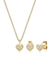 Ohrring und Ketten Set Elli DIAMONDS "Schmuckset Herz Diamant Wei&szlig; Brillantschliff (0.105 ct) 585 Gelbgold" Gr. 45, gold, Schmuck_Sets, Damen, 45, Ohrring und Ketten Set