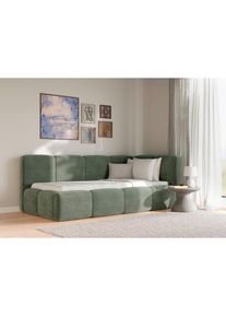 Chameo Polsterbett, Gr&uuml;n, Textil, Birke, Schichtholz, 90x200 cm, Bettkasten, gepolstertes Kopfteil, Stoffauswahl, in verschiedenen Gr&ouml;&szlig;en erh&auml;ltlich, Schlafzimmer, Betten, Einzelbetten