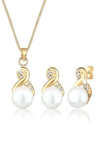 Ohrring und Ketten Set Elli "Schmuckset Infinity Perlen Kristalle 925 Silber" Gr. 45, gold, Schmuck_Sets, Damen, Blacklist, Silber 925 (Sterlingsilber), Ohrring und Ketten Set