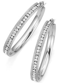 Paar Creolen Firetti "Schmuck Geschenk mittig angeordnete Steine", silber (edelstahlfarben, wei&szlig;), Ohrringe, Damen, 44,5mm, Edelstahl, Paar Creolen, mit Kristallstein (synth.)