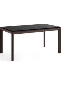 ESSTISCH Elan rechteckig ausziehbar verl&auml;ngerbar mit Braunen Metallbeinen, Schwarz Marmor Kupfer 180-270/90/76 cm