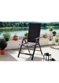 Ambia Garden Gartensessel, Naturfarben, Dunkelgrau, Metall, Textil, Flachrohr, 57x108x70 cm, klappbar, Gartenm&ouml;bel, Gartensessel, Gartenst&uuml;hle