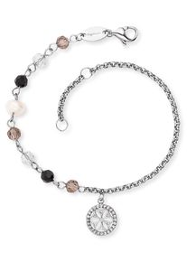 Fu&szlig;kette Engelsrufer "BOHO Lebensblume", silber (edelstahlfarben, kristallwei&szlig;, braun, schwarz, wei&szlig;, kristallwei&szlig;), Fu&szlig;ketten, Damen, Edelstahl Perlen, Edelstahl, Perlen, Fu&szlig;kette, mit Zirkonia (synth.) - mit Glasperle, S&uuml;&szlig;wasserzuchtperle