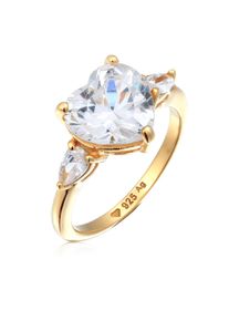 Silberring Elli "Ring Herz Zirkonia Wei&szlig; 925 Sterling Silber" Gr. 52, gold, Fingerringe, Damen, 52, Silber 925 (Sterlingsilber), Silberring