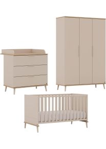 Babym&ouml;bel-Set YUNY BY PAIDI "HAZEL, 3-teiliges Babyzimmer in Beige, modernes Komplettset", cashmere, beige, eiche, montana, ohne Matratze, B/H: 70cm x 140cm, Schlafzimmerm&ouml;bel-Sets, Babym&ouml;bel-Set, Kinderzimmer, Soft-Close-Funktion, Mitwachsendes Bett inkl. Lattenrost