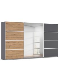 Kleiderschrank OTTO HOME "Mehrzweckschrank Aktenschrank M&ouml;bel Mietswohnung Schlafzimmer AVOLA", grau (graumetallic, eiche artisan, leisten wei&szlig;), B:360cm H:229cm T:62cm, Holzwerkstoff, Schr&auml;nke, Kleiderschrank, mit eleganten Zierleisten in Chrom, Schwarz oder Wei&szlig; MADE IN GERMANY
