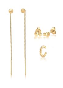 Ohrstecker-Set Elli "Ohrringe Durchzieher Earcuff Kugel (3 tlg.) Set 925 Silber" Gr. 68, gold, Ohrringe, Damen, 68, ohne Stein, Silber 925 (Sterlingsilber), Ohrstecker-Set