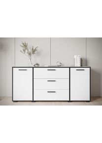 Sideboard Home Affaire "BOGOTA", schwarz-wei&szlig; (wei&szlig;, schwarzen kanten), B:150cm H:68cm T:40cm, Sideboards, Sideboard, moderne Kommode, Schubladenschrank mit verstellbaren Einlegeb&ouml;den