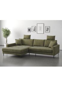 Ecksofa TRENDS BY HG "Summer", gr&uuml;n (b882 memphis 11 olive), B:280cm H:106cm T:174cm, 90% Polyester;10% Nylon, Sofas, Ecksofa, hochwertiger Stoff mit edlem Metallfu&szlig;