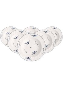 Villeroy & Boch Suppenteller VILLEROY & BOCH "Suppenteller Vieux Luxembourg &oslash; 22,5 cm 6er Set wei&szlig;-blau", bunt (wei&szlig;, blau), Speiseteller, Suppenteller