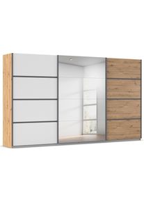 Kleiderschrank OTTO HOME "Mehrzweckschrank Aktenschrank M&ouml;bel Mietswohnung Schlafzimmer AVOLA", beige (eiche artisan, alpinwei&szlig;, leisten graumetallic), B:360cm H:210cm T:62cm, Holzwerkstoff, Schr&auml;nke, Kleiderschrank, mit eleganten Zierleisten in Chrom, Schwarz oder Wei&szlig; MADE IN GERMANY