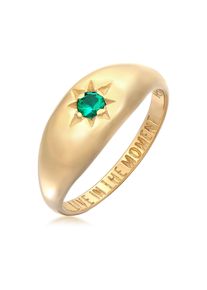 Silberring HAZE & GLORY "Ring Siegelring Smaragd - Moment 375 Gelbgold" Gr. 54, gold, Fingerringe, Damen, 54, Gelbgold 375, Silberring