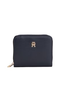 Geldb&ouml;rse Tommy Hilfiger "TH ICON MED ZA FLAP", Damen, dunkelblau, Lederimitat, Kleinlederwaren Geldb&ouml;rse, Damen Geldbeutel, Portemonnai mit edlem TH-Logoemblem