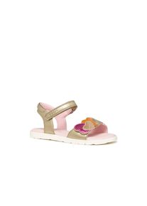 Sandale Geox "J SANDAL JOYFOOT GIR", M&auml;dchen, Gr. 34, goldfarben, pink, Lederimitat, Schuhe Sandale, Sandale mit Fersenriemen, Gr&ouml;&szlig;enschablone zum Download