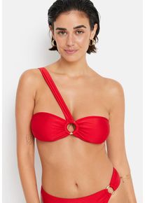 Bandeau-Bikini-Top LSCN BY LASCANA "Baila", Damen, Gr. 44, Cup C/D, rot, Polyamid, leicht gl&auml;nzend, unifarben, Bikini-Oberteile Bandeau-Bikini-Top, mit asymmetrischem Schnitt