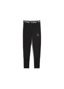 Leggings Puma "STRONG TRAIN TIGHTS G", M&auml;dchen, Gr. 140, N-Gr, schwarz (Puma schwarz), Interlock, Obermaterial: 85% Polyester, 15% Elasthan, bedruckt, schmal normal, Hosen Leggings, hochgeschnitten, f&uuml;r Sportmode und Streetwear, elastischer Bund