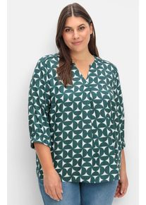 Longbluse sheego, Damen, Gr. 46, gr&uuml;n (tiefgr&uuml;n, gemustert), 100% Lyocell TENCEL&trade;, bedruckt, gemustert, mehrfarbig, V-Ausschnitt, Blusen Longbluse