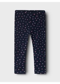 Leggings name it "NMFDAVINA SWEAT FLEECE LEGGING", M&auml;dchen, Gr. 98, N-Gr, blau (schwarz sapphire aop:heart), Jersey, Obermaterial: 66% Polyester, 30% Baumwolle, 4% Elasthan, bedruckt, regular fit normal, Hosen Leggings, innen angeraut