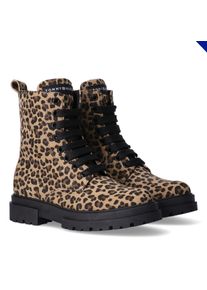 Schn&uuml;rboots Tommy Hilfiger, M&auml;dchen, Gr. 38, braun (beige, schwarz), Textil, Veloursleder, Schuhe Schn&uuml;rboots, Rei&szlig;verschlussboots, Herbstboots im angesagten Leo-Look