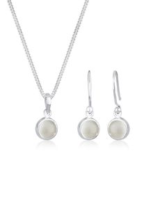 Ohrring und Ketten Set Elli "Schmuckset Mondstein Wei&szlig; 925 Sterling Silber vergoldet" Gr. 45, silber, Schmuck_Sets, Damen, 45, Silber 925 (Sterlingsilber), Ohrring und Ketten Set