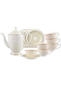Villeroy & Boch Geschirr-Set VILLEROY & BOCH "Tee-Set Ivoire 13er Set wei&szlig;-gold", bunt (wei&szlig;, gold), 13, Porzellan, Geschirr-Sets, Geschirr-Set, Sp&uuml;lmaschinenfest